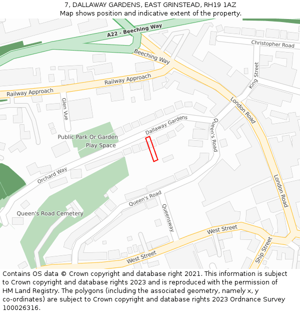 7, DALLAWAY GARDENS, EAST GRINSTEAD, RH19 1AZ: Location map and indicative extent of plot