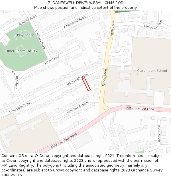 7, DANESWELL DRIVE, WIRRAL, CH46 1QD: Location map and indicative extent of plot