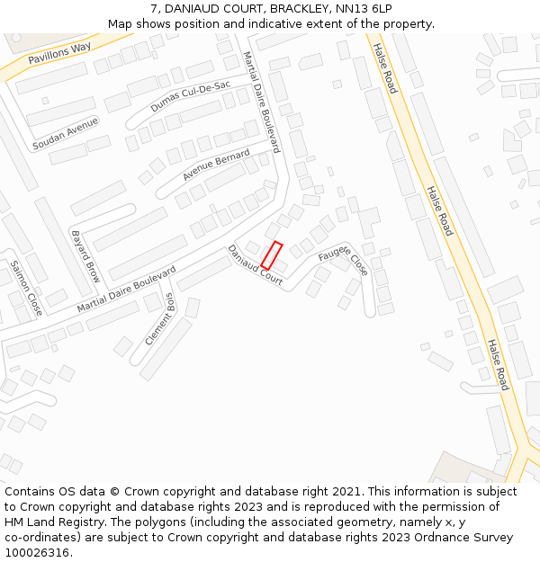 7, DANIAUD COURT, BRACKLEY, NN13 6LP: Location map and indicative extent of plot