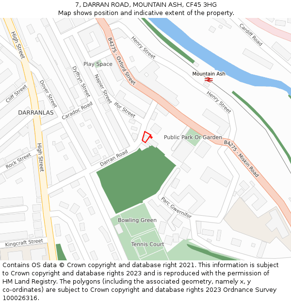 7, DARRAN ROAD, MOUNTAIN ASH, CF45 3HG: Location map and indicative extent of plot