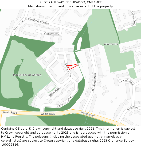 7, DE PAUL WAY, BRENTWOOD, CM14 4FT: Location map and indicative extent of plot
