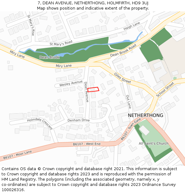 7, DEAN AVENUE, NETHERTHONG, HOLMFIRTH, HD9 3UJ: Location map and indicative extent of plot
