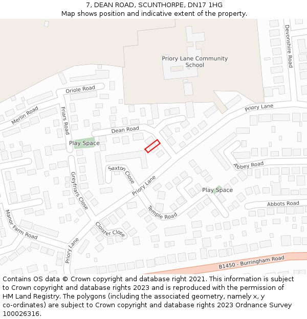 7, DEAN ROAD, SCUNTHORPE, DN17 1HG: Location map and indicative extent of plot