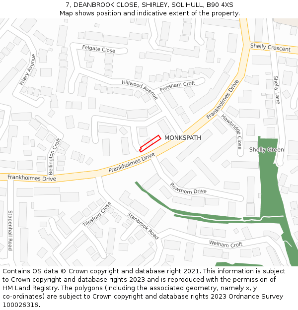 7, DEANBROOK CLOSE, SHIRLEY, SOLIHULL, B90 4XS: Location map and indicative extent of plot