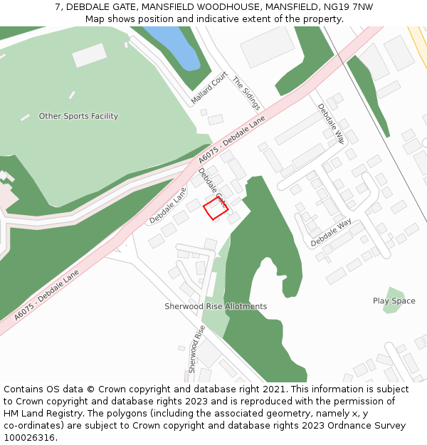 7, DEBDALE GATE, MANSFIELD WOODHOUSE, MANSFIELD, NG19 7NW: Location map and indicative extent of plot