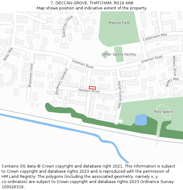 7, DECCAN GROVE, THATCHAM, RG19 4AB: Location map and indicative extent of plot