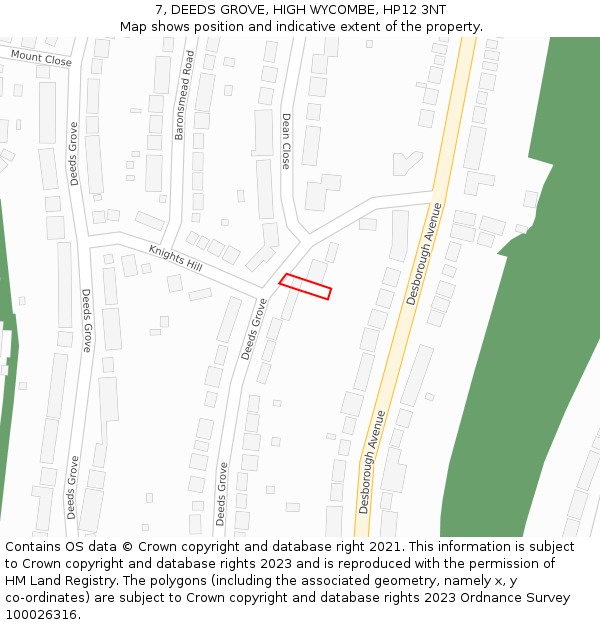 7, DEEDS GROVE, HIGH WYCOMBE, HP12 3NT: Location map and indicative extent of plot