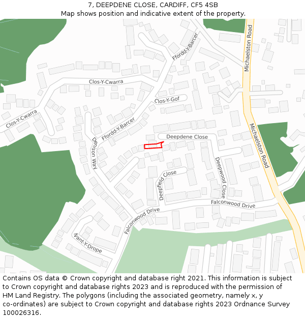 7, DEEPDENE CLOSE, CARDIFF, CF5 4SB: Location map and indicative extent of plot