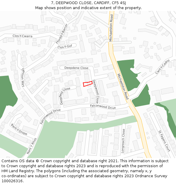 7, DEEPWOOD CLOSE, CARDIFF, CF5 4SJ: Location map and indicative extent of plot