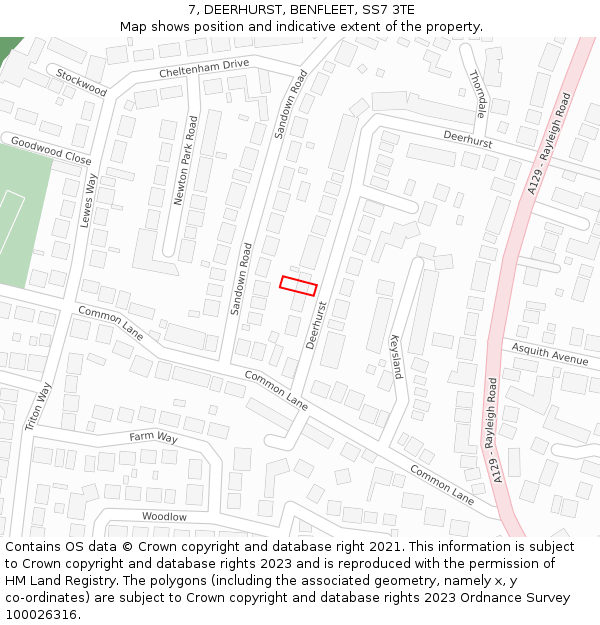 7, DEERHURST, BENFLEET, SS7 3TE: Location map and indicative extent of plot