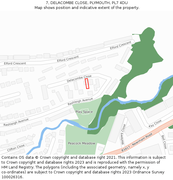 7, DELACOMBE CLOSE, PLYMOUTH, PL7 4DU: Location map and indicative extent of plot