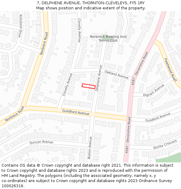 7, DELPHENE AVENUE, THORNTON-CLEVELEYS, FY5 1RY: Location map and indicative extent of plot