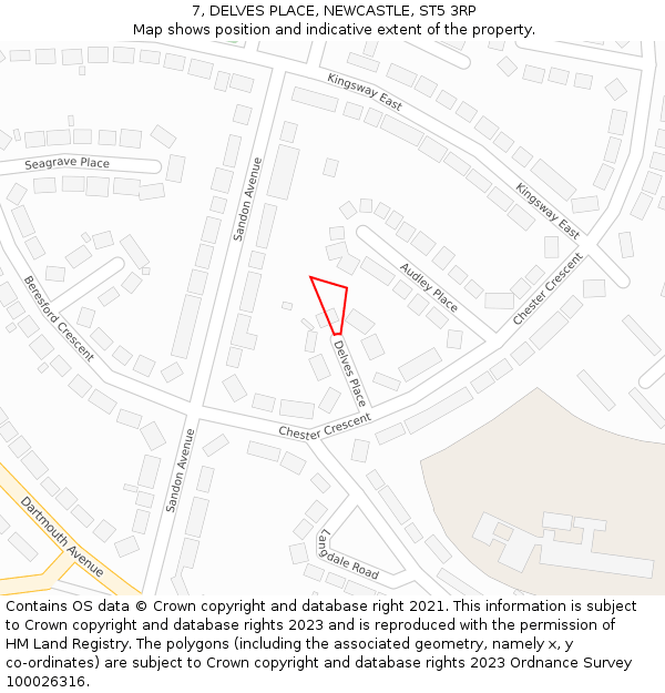 7, DELVES PLACE, NEWCASTLE, ST5 3RP: Location map and indicative extent of plot