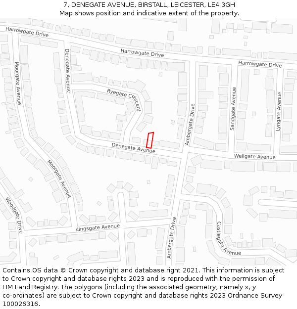 7, DENEGATE AVENUE, BIRSTALL, LEICESTER, LE4 3GH: Location map and indicative extent of plot