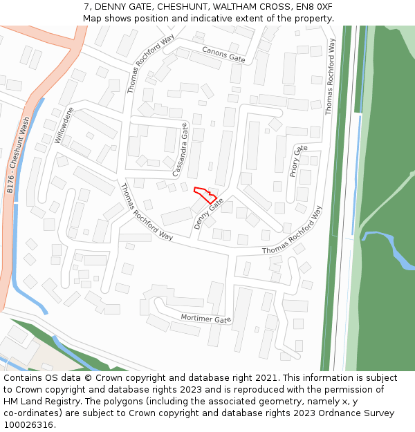 7, DENNY GATE, CHESHUNT, WALTHAM CROSS, EN8 0XF: Location map and indicative extent of plot