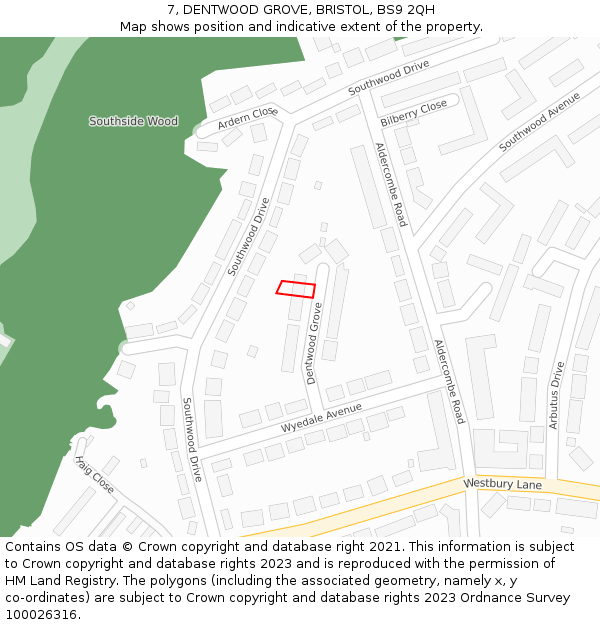 7, DENTWOOD GROVE, BRISTOL, BS9 2QH: Location map and indicative extent of plot