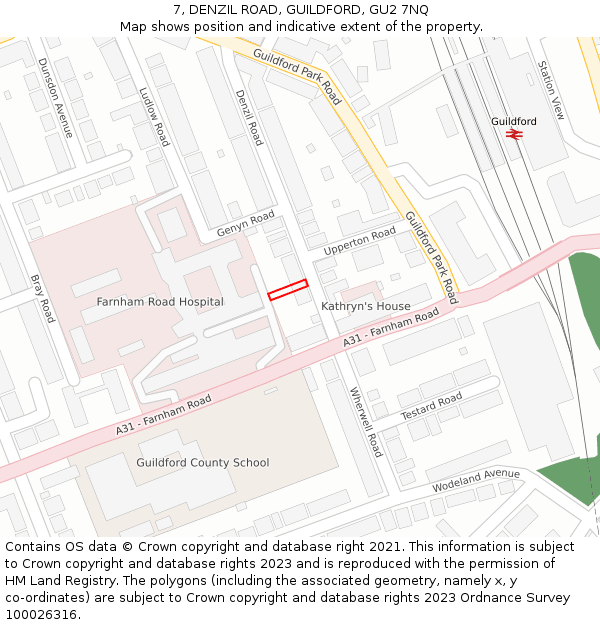 7, DENZIL ROAD, GUILDFORD, GU2 7NQ: Location map and indicative extent of plot