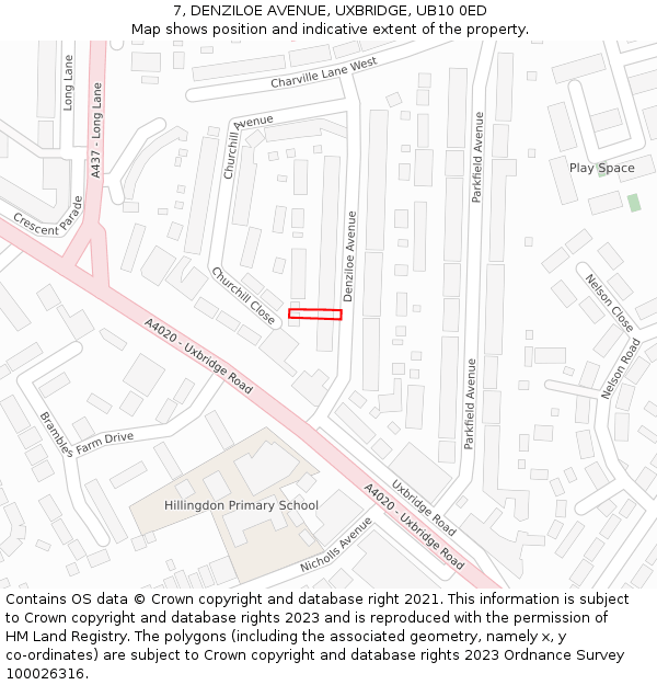 7, DENZILOE AVENUE, UXBRIDGE, UB10 0ED: Location map and indicative extent of plot