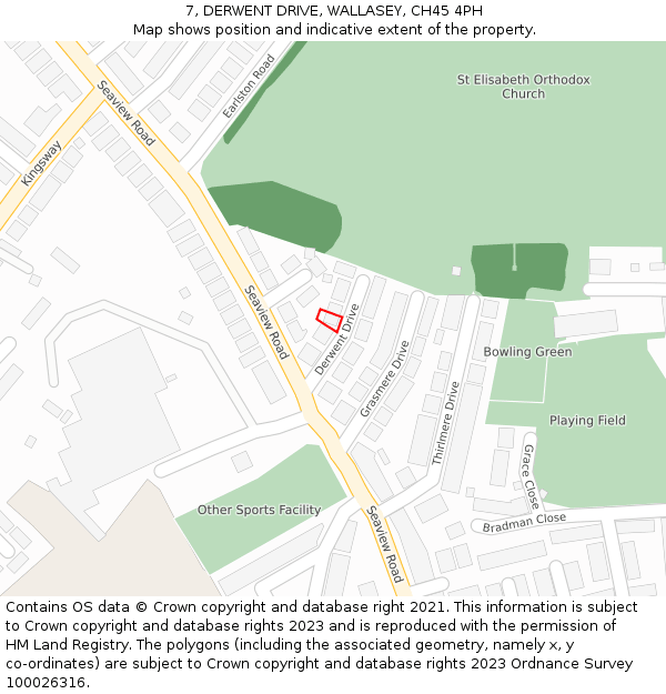 7, DERWENT DRIVE, WALLASEY, CH45 4PH: Location map and indicative extent of plot