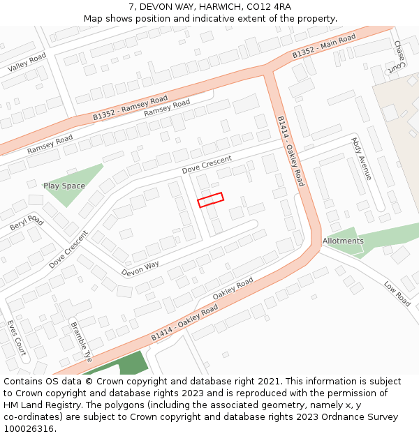 7, DEVON WAY, HARWICH, CO12 4RA: Location map and indicative extent of plot