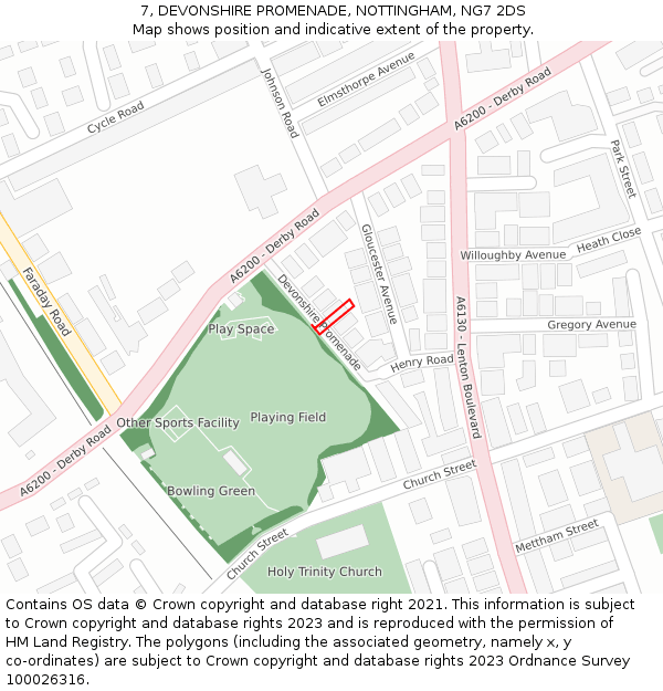 7, DEVONSHIRE PROMENADE, NOTTINGHAM, NG7 2DS: Location map and indicative extent of plot