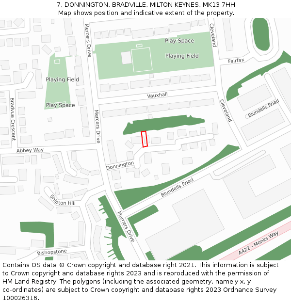 7, DONNINGTON, BRADVILLE, MILTON KEYNES, MK13 7HH: Location map and indicative extent of plot