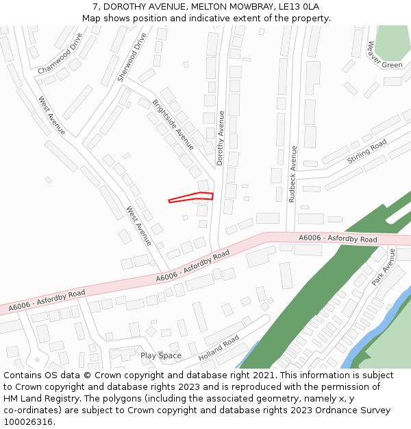 7, DOROTHY AVENUE, MELTON MOWBRAY, LE13 0LA: Location map and indicative extent of plot