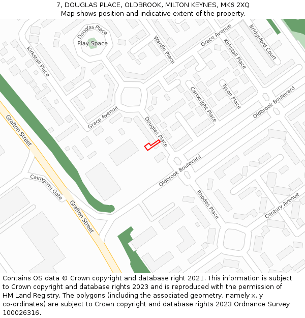 7, DOUGLAS PLACE, OLDBROOK, MILTON KEYNES, MK6 2XQ: Location map and indicative extent of plot