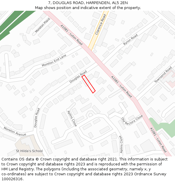 7, DOUGLAS ROAD, HARPENDEN, AL5 2EN: Location map and indicative extent of plot