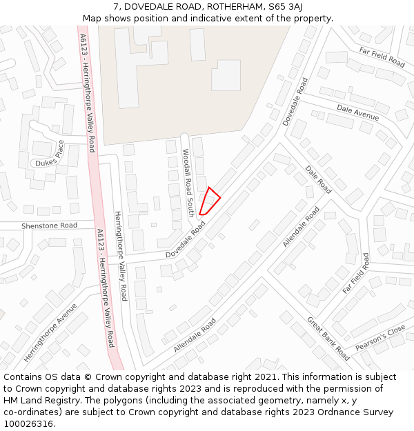 7, DOVEDALE ROAD, ROTHERHAM, S65 3AJ: Location map and indicative extent of plot