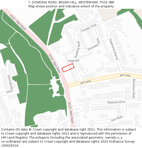 7, DOWDING ROAD, BIGGIN HILL, WESTERHAM, TN16 3BE: Location map and indicative extent of plot