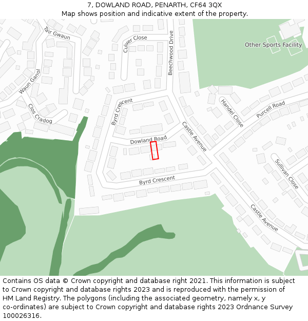 7, DOWLAND ROAD, PENARTH, CF64 3QX: Location map and indicative extent of plot