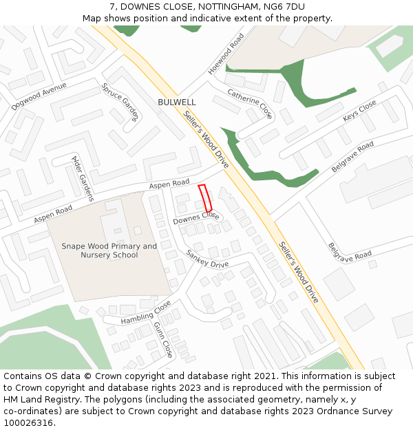 7, DOWNES CLOSE, NOTTINGHAM, NG6 7DU: Location map and indicative extent of plot