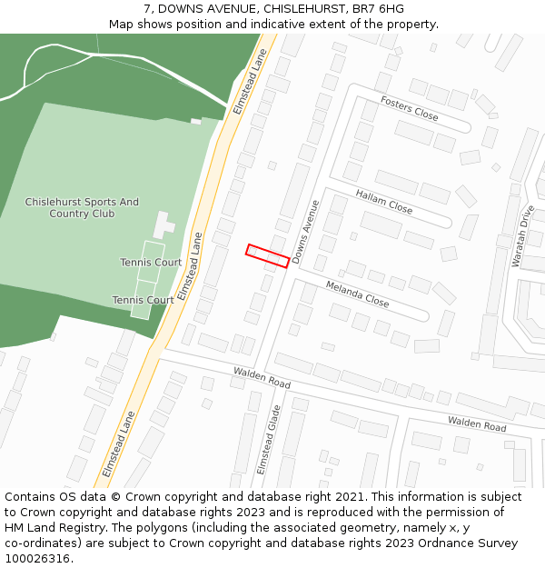 7, DOWNS AVENUE, CHISLEHURST, BR7 6HG: Location map and indicative extent of plot