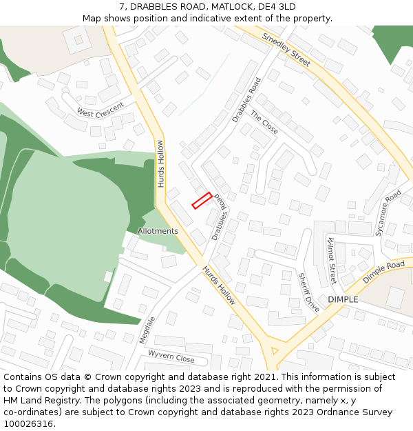 7, DRABBLES ROAD, MATLOCK, DE4 3LD: Location map and indicative extent of plot