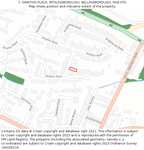 7, DRAYTON PLACE, IRTHLINGBOROUGH, WELLINGBOROUGH, NN9 5TD: Location map and indicative extent of plot