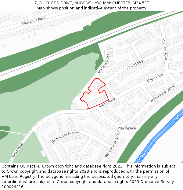 7, DUCHESS DRIVE, AUDENSHAW, MANCHESTER, M34 5FT: Location map and indicative extent of plot