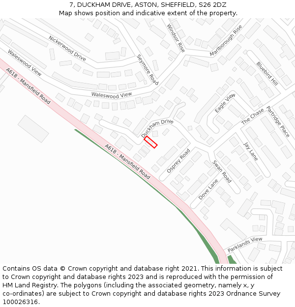 7, DUCKHAM DRIVE, ASTON, SHEFFIELD, S26 2DZ: Location map and indicative extent of plot