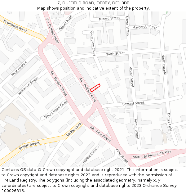 7, DUFFIELD ROAD, DERBY, DE1 3BB: Location map and indicative extent of plot