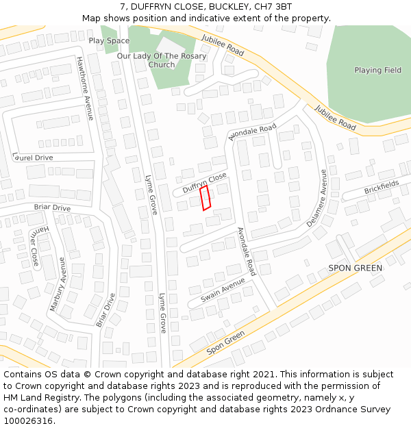 7, DUFFRYN CLOSE, BUCKLEY, CH7 3BT: Location map and indicative extent of plot