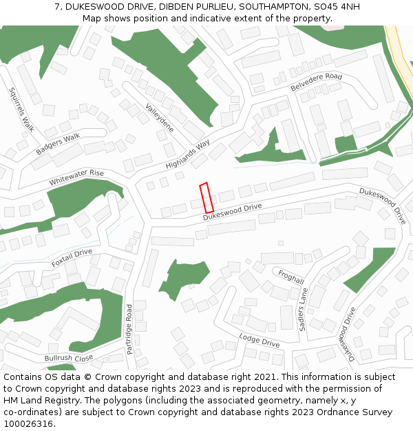 7, DUKESWOOD DRIVE, DIBDEN PURLIEU, SOUTHAMPTON, SO45 4NH: Location map and indicative extent of plot