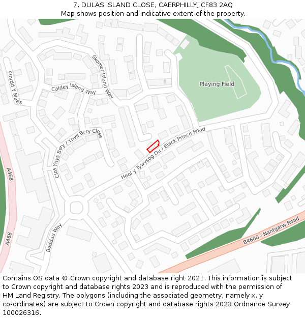 7, DULAS ISLAND CLOSE, CAERPHILLY, CF83 2AQ: Location map and indicative extent of plot