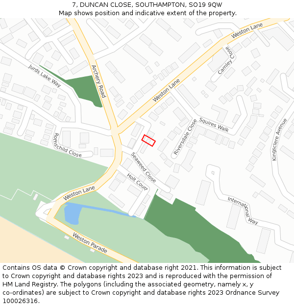 7, DUNCAN CLOSE, SOUTHAMPTON, SO19 9QW: Location map and indicative extent of plot