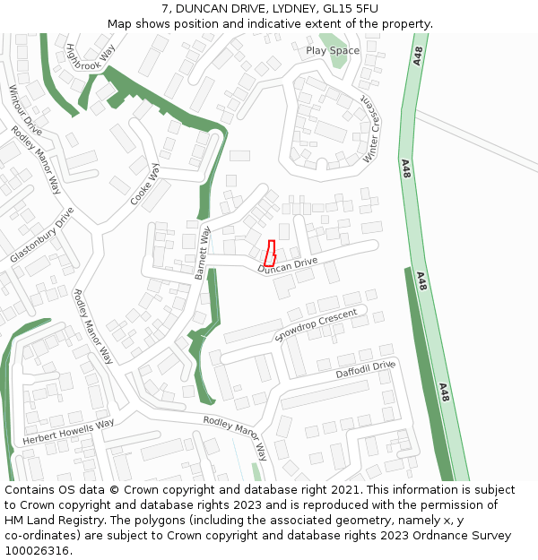7, DUNCAN DRIVE, LYDNEY, GL15 5FU: Location map and indicative extent of plot