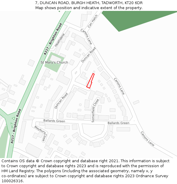 7, DUNCAN ROAD, BURGH HEATH, TADWORTH, KT20 6DR: Location map and indicative extent of plot