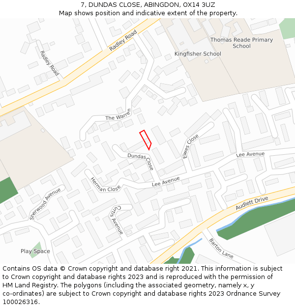 7, DUNDAS CLOSE, ABINGDON, OX14 3UZ: Location map and indicative extent of plot