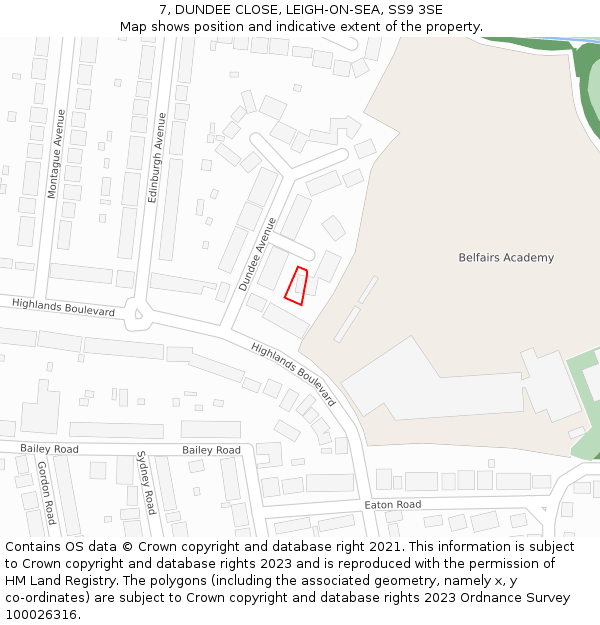 7, DUNDEE CLOSE, LEIGH-ON-SEA, SS9 3SE: Location map and indicative extent of plot