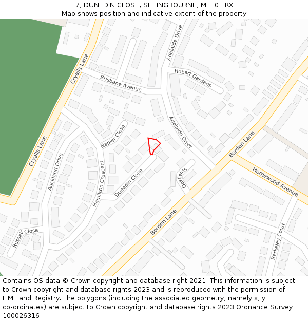 7, DUNEDIN CLOSE, SITTINGBOURNE, ME10 1RX: Location map and indicative extent of plot