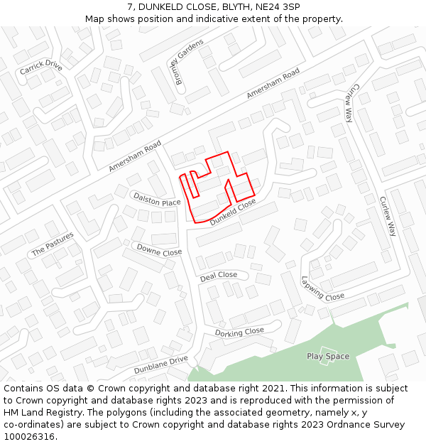 7, DUNKELD CLOSE, BLYTH, NE24 3SP: Location map and indicative extent of plot