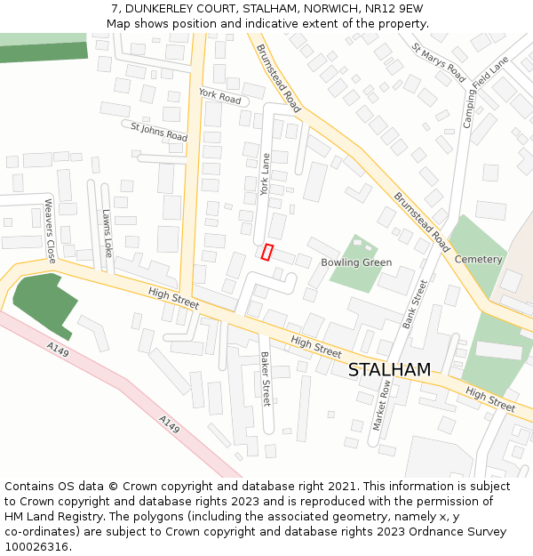 7, DUNKERLEY COURT, STALHAM, NORWICH, NR12 9EW: Location map and indicative extent of plot